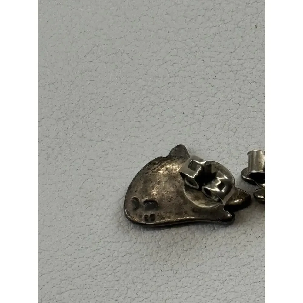 Wolf Head Stud Vintage Sterling Silver Pierced Earrings